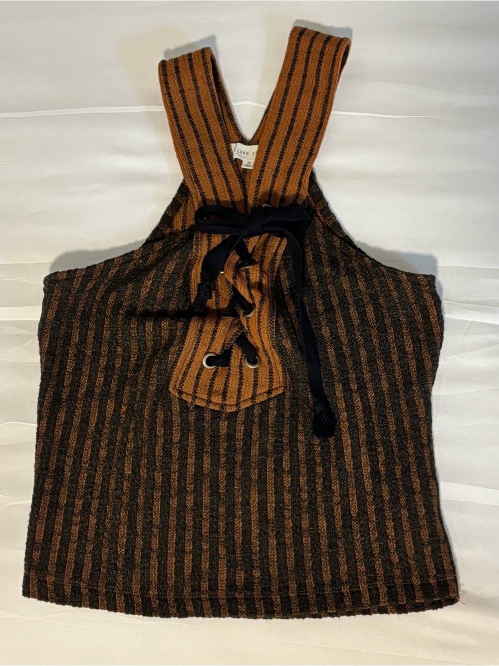 Gilded Intent Rust & Black Striped Knit Tank with Front Lace Detail